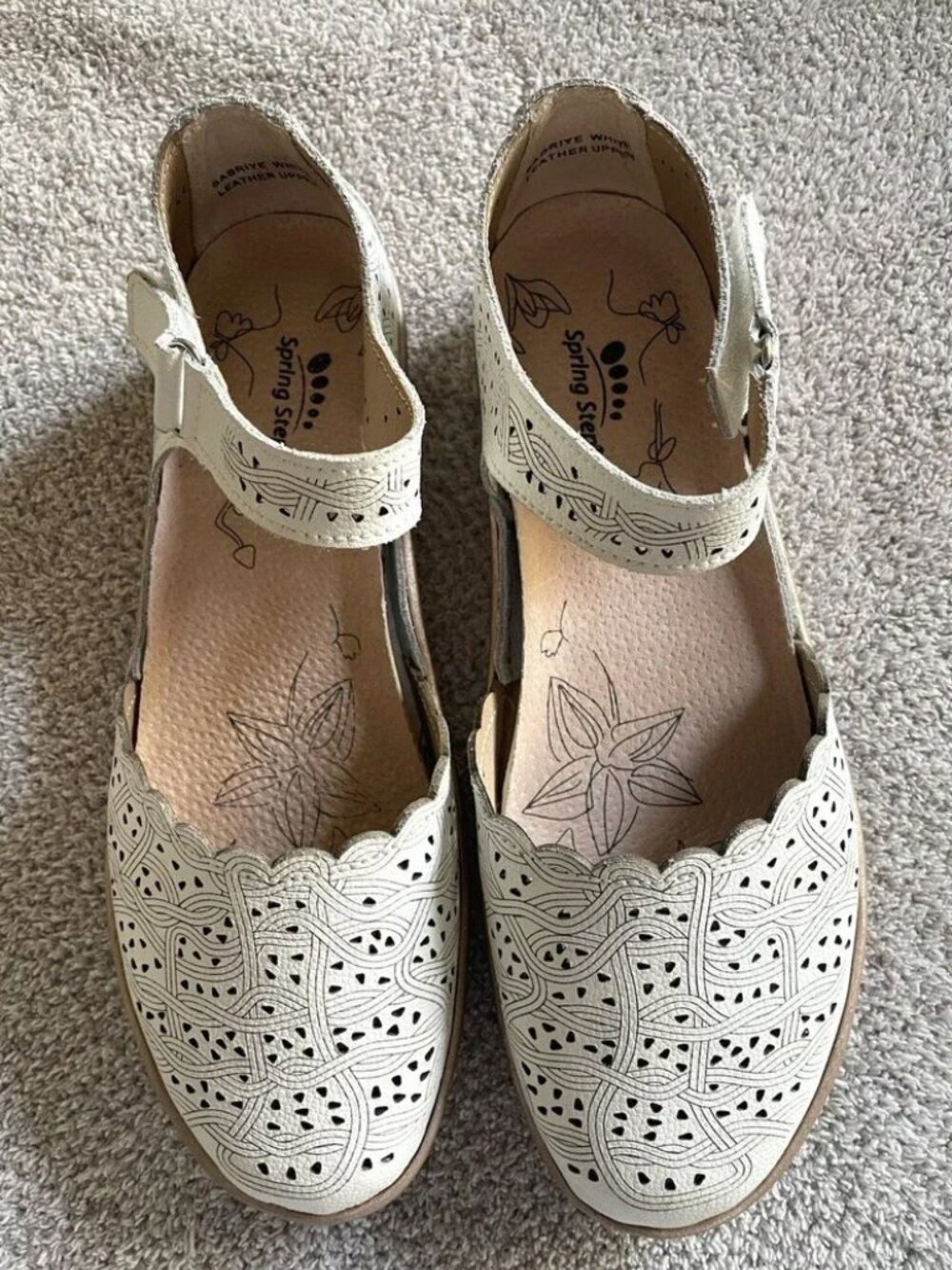 Spring Step Women's Cream Perforated Mary Jane Flats 39